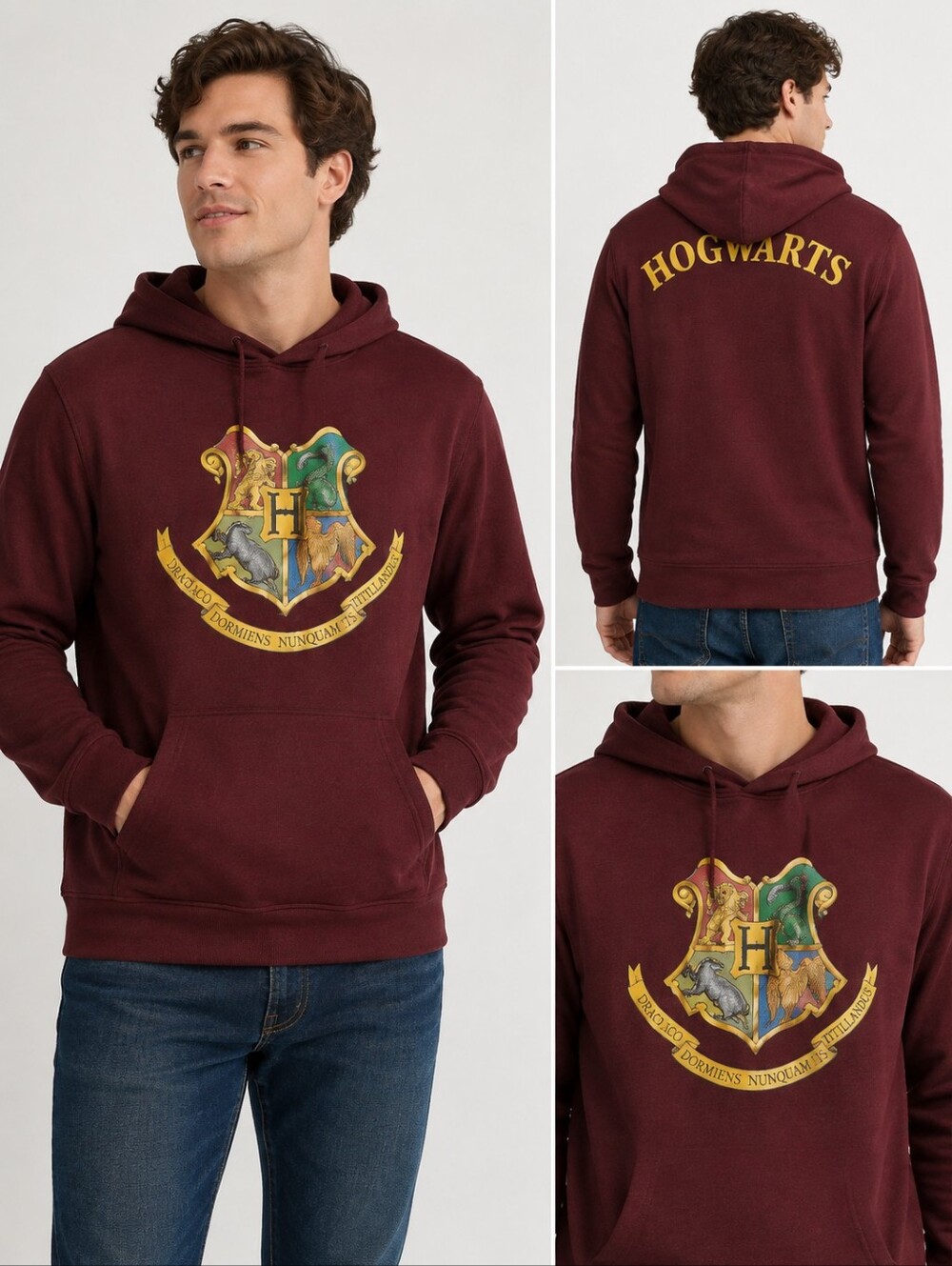 Harry Potter Hogwarts Crest Maroon Pullover Hoodie – Men’s XXL